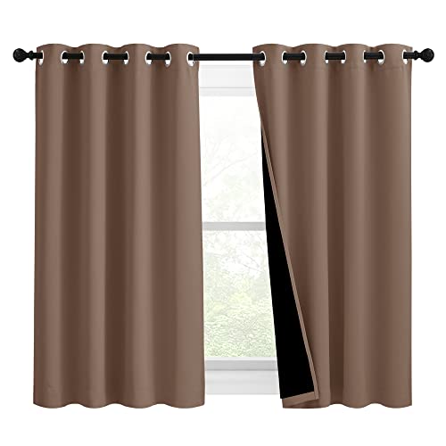 Image of NICETOWN Bedroom Full Blackout Curtain Panels, Super Thick Insulated Window Covers, Keeping Out Cold Air and Heat 100% Blackout Blinds with Black Liner (Cappuccino, Set of 2, 46 by 54-inch)