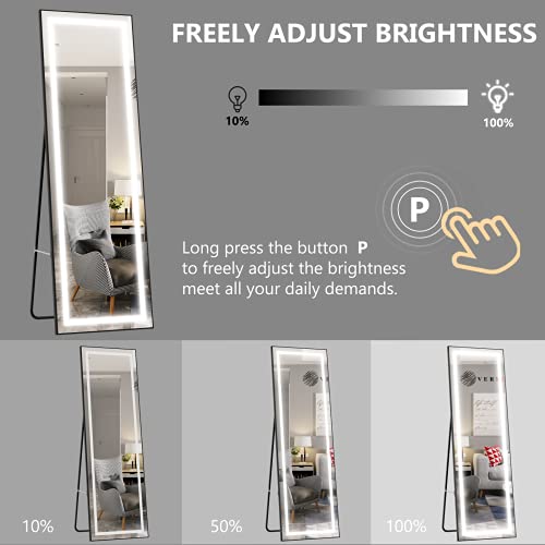 Full Length Mirror with Lights 63"x20", LED Body Mirror, Free Standing Floor Mirror, Wall Mounted Hanging Lighted Mirror, Full Size Tall Vanity Mirror, Large Dressing Mirror for Bedroom, Black - Thumbnail 3