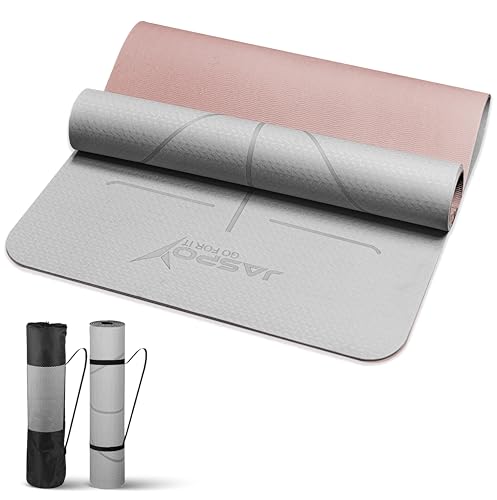 JASPO Ease Yoga Mat TPE 6mm Extra Wide with Carry Strap & Bag, Non-Slip Anti-Skid Exercise Mat, Non-Toxic Latex-Free, Lightweight & Tear-Resistant Workout Mat for Yoga, Pilates, Meditation & Home Gym (6ft X 2.62ft) (Dark Grey)