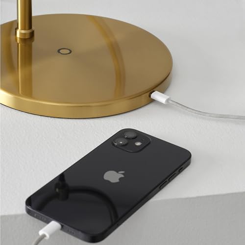 Brightech Nova Modern Table Lamp - Contemporary Arc Desk Lamp with 2-Circle Ring-Style Pendant - Alexa Compatible Nightstand Beside The Couch Lamp with Arching Pole Matches Living Room Décor - Brass - Image 6