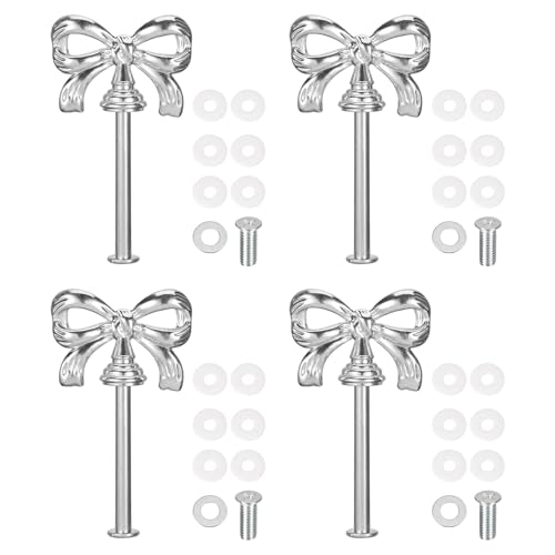 sourcing map 4 Set 1-Tier Cupcake Stand Hardware Handles, Zinc Alloy Cake Plate Stand Handle Fittings with Screws for DIY Making Fruit Plate Cake Stand, Bow-Knot Silver