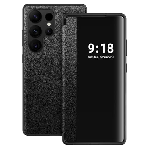 Handyhülle für Samsung Galaxy S24 Ultra Hülle S View Flip Case, Transluzente Flip Handy Tasche Case, Weich Silikon Bumpe...