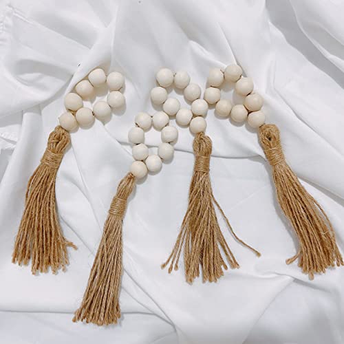 8 Pcs Elastic Napkin Rings Farmhouse Natural White Wooden Beads Tassels Handmade Wood Bead Napkin Holder Ring With Rope Tassel Tabletop Decor For Dinning Table Setting Prayer Beads Wall Hanging Decor #TOP3
