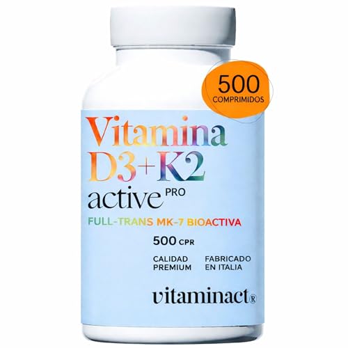 Vitamina D3 y K2 MK7 – 2000 UI – 500 Comprimidos Fáciles de Tomar – Alta Biodisponibilidad – Alta Pureza, Sin Dióxido de Silicio ni Aditivos – Formato Ahorro 16 Meses - Sin OGM.