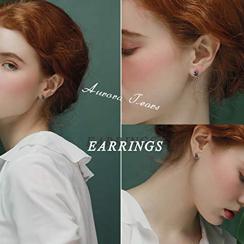 Aurora Tears Mystic-Topaz Rainbow Studs Earrings Men 925 Sterling Silver Women Small Stud Crystal Cubic Zirconia Minimalist Stud Earring Girls Dating Jewelry Boys Gift De0093M #TOP2