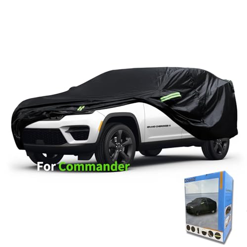 Image of Custom-Fit for Jeep Car Cover, 7 Layers Car Cover Waterproof All Weather for Automobiles, Outdoor Full Cover Rain Sun UV Protection with Zipper (Black,for Commander)