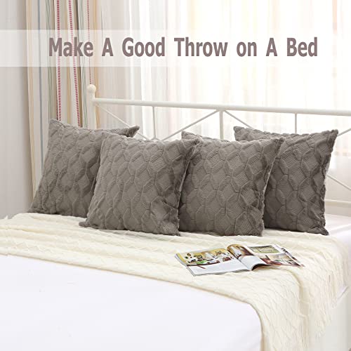 Volcanics Pack of 2 Faux Wool Throw Pillow Covers 18x18 Inches Decorative Farmhouse Velvet Couch Pillow Case Soft Plush Square Boho Cushion Pillowcase, Dark Grey