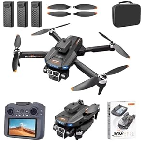 GPS Drohne mit Kamera Full HD 1080p, faltbar, Fernbedienung mit Bildschirm, Auto Return, Headless Modus, stabile Fluglage, Einsteiger Drohne ab 14 Jahren, wahlweise mit 2 oder 3 Akkus (2, Schwarz)