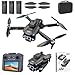 GPS Drohne mit Kamera Full HD 1080p, faltbar, Fernbedienung mit Bildschirm, Auto Return, Headless Modus, stabile Fluglage, Einsteiger Drohne ab 14 Jahren, wahlweise mit 2 oder 3 Akkus (2, Schwarz)