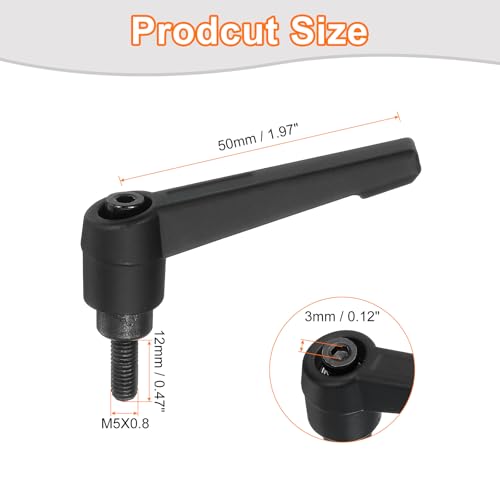 Image of uxcell 4Pcs M5 x 12mm Adjustable Knobs Handle Male Thread Push Button Ratchet Quick Release Locking Rotating Bolt for Lathe Machinery, Black