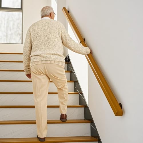 10FT Wooden Stair Railing Indoor Wall Railings for Stairs Hand Rails for Indoor Stairs Non-Slip Stair Handrail for Home Garden Corridor Lofts Kindergarten Guardrail(4 Sections 4 x 2.5FT)