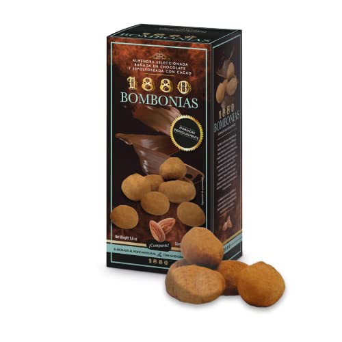 1880 - Bombonias de Almendra Caramelizada recubierta de Chocolate Blanco y espolvoreadas de Cacao | Envoltorio Individual | Calidad Suprema Snack de Turrón 160G