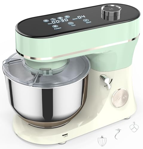 Bonnor Stand Mixer 6QT Kitchen Mixer with LED Touchscreen, 11-Speed Tilt-Head Mixer with Timer, 4 Preset Menus, Stainless Steel Bowl, Dough Hook, Whisk, Beater