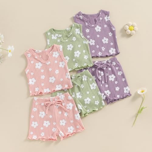 Toddler Baby Girl Summer Clothes Flower Print Tank Tops Shorts Outfit 12 18 24 Months 2T 3T 4T 5T Little Girl Clothes2