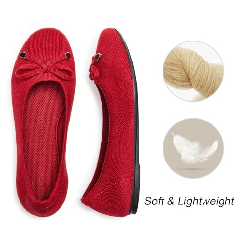 Image of Frank Mully Women's Ballet Flats Round Toe Walking Flats Slip On Work Shoes Knitted Flats Shoes for Woman Soft Lightweight