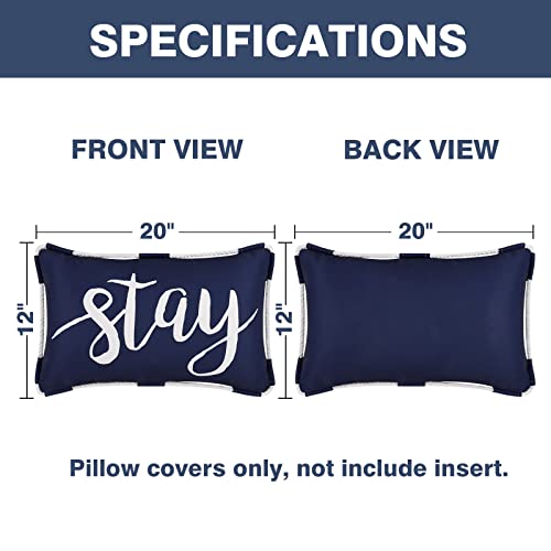 Outdoor Pillow Covers 12 X 20 Inch, Waterproof Blue Lumbar Throw Pillows For Patio Porch Furniture Couch, Navy Decorative Cushion Cover, Spring Summer Pillow Cases For Sofa Chair Garden, Set Of 2 #TOP4