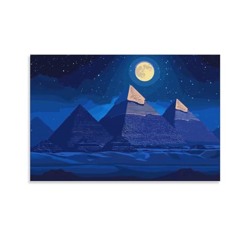 Peinture sur toile premium Pyramides d'Égypte de nuit, œuvre d'art murale 50x75cm
