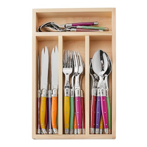 Jean Dubost JD07-13154.Fruity 24 Piece Everyday Flatware Set with Handles in a Tray, Multicolored