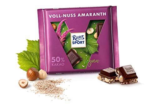 Ritter Sport Dunkle Voll-Nuss Amaranth (10 x 100 g), Vegane Schokolade, mit ganzen Haselnüssen und Amaranth verfeinert… – Bild 4