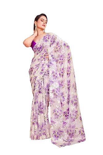 Image of Garden Vareli Summer Roganza Viscose Brasso Floral Print Saree with Unstitched Blouse Piece