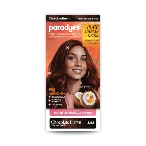 Image of Paradyes Pure Creme Care No Ammonia Hair Color Chocolate Brown 3.65 | Long-Lasting Creme Formula | Grey Coverage | Coconut Milk + Almond Oil + Hyaluronic Complex | Smooth & Shiny Finish | 120g+40 ml