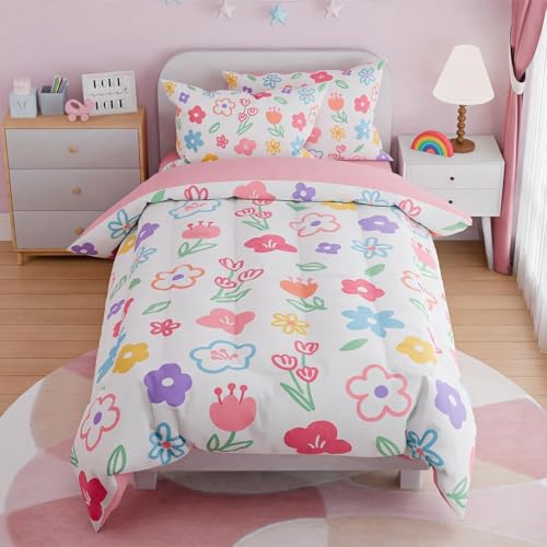 Genérico Flores Edredon Cama 90, Adorable Juego de Cama de Microfibra, 1 Nordico 150x220 y 2 Fundas, Ligero y Suave, 4 Estaciones X518