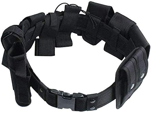 FORTIVOPDD 10 in 1 Tactical Duty Belt, Utility Modular Equipment System Nylon Security Military Enforcement Belt with Pouches, for Security & Police (Adjustable 35-45 inches, Black)