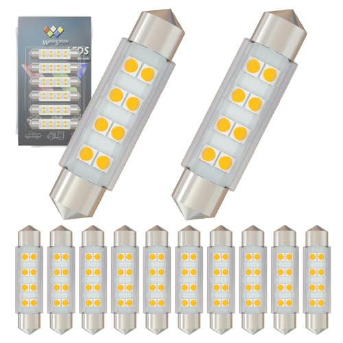 Wiseshine DC12V 41mm 42mm Festoon LED Bulb 578 LED Bulbs Warm White 3000k 211-2 LED Festoon Bulb for Camper RV Automotive Interior Dome Reading Map Cargo Lights (Pack 12)