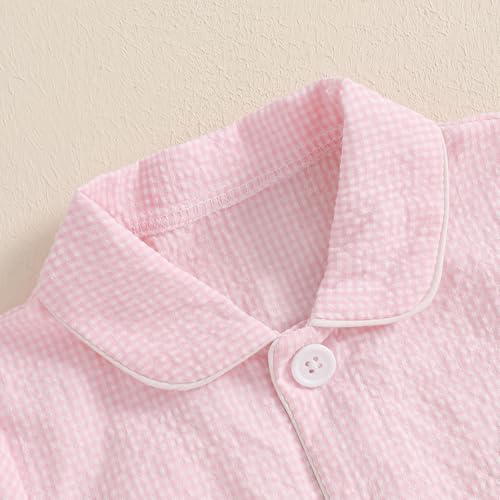 Multitrust Kids Baby Girl Easter Day Pajamas Set Plaid Bunny Carrot Button Down Shirts Ruffled Shorts Girls 2PCS Pj Set3