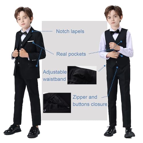 Image of Boy Suits 5 Pieces Formal Suit Set with Adjustable Waist Kids Dress Suit for Wedding Prom