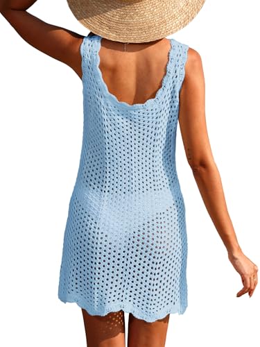 ANRABESS Women Swimsuit Cover Ups Summer Sleeveless Beach Crochet Swimwear Bathing Suit Knit Swim Dress 2025 Vacation Outfits