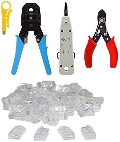 Inditrust KD1 Punch Down Tool + RJ11 RJ45 Crimping Tool + Wire Stripper & Cutter + 50PC RJ45 Connector