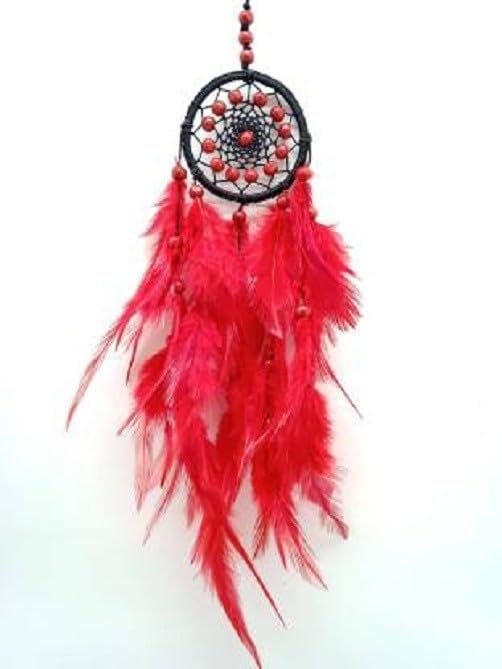 Buy Best Beautiful Small Dream Catcher for Home, Office and car Decoration Nylon, Feather, Wood Dream Catcher (15 inch, Red, Black) BZ_Red 1122-image-49