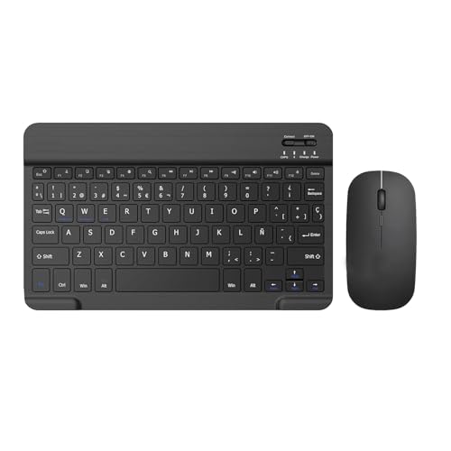 COEZFE Teclado y Ratón Inalámbrico Bluetooth, Teclado y Ratón Recargables Silenciosos y Portátiles para iPad Tablet/PC/iOS/Android/Windows, QWERTY Español Ñ, Negro