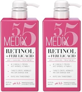 Medix 5.5 Retinol Body Lotion Moisturizer Face & Body Cream & Crepey Skin Care Treatment, Anti Aging Retinol Cream Targets Appearance Of Wrinkles, Sagging Skin, & Sun Damaged Skin, 15 Fl Oz (2-Pack)