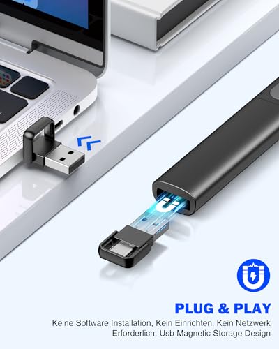 2 in 1 USB und Typ-C Presenter, Wireless Presenter Präsentation, Powerpoint Fernbedienung mit Vollbild-/Schwarzbild Funktion, Präsenter mit Hyperlink und Volumen Kontrolle