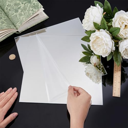 Image of BENECREAT 2Pcs 12x12 Inch Acrylic Mirror Sheets, 1 /8 Inch(3mm) Square Flexible Mirror Sheets with Film Attached for Engraving Wall Decor DIY Crafts, Light Grey