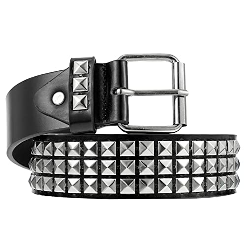 SOIMISS Studded Belt Rock Rivet Belt PU Leather Goth Belt Black Punk Waist Belt for Women Men- Black