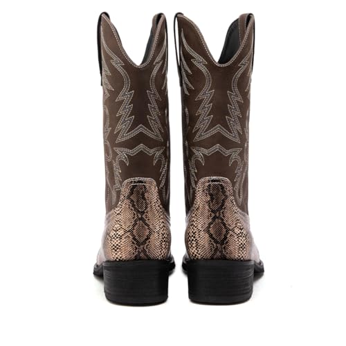 Image of Men's cowboy boots round toe boots embroidered with traditional Western country artificial snakeskin pattern