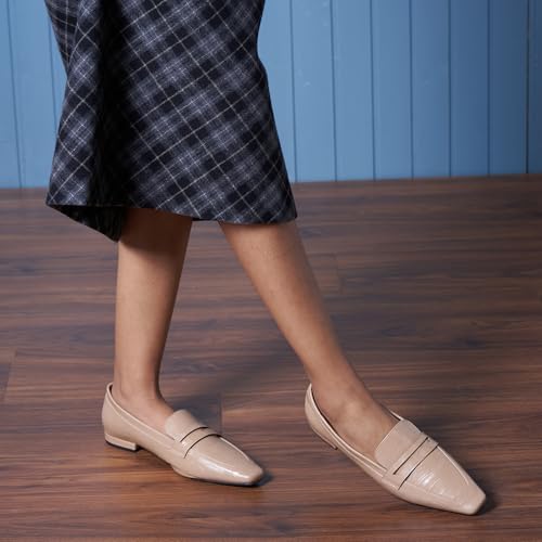 Image of C.Paravano Loafer Women Penny Loafers Flat Shoes for Women Slip On Shoes Crocodile-Embossed