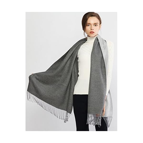 Winter Cashmere Wool Scarf Pashmina Shawl Wrap for Women Long Large Warm Thick Reversible Scarves Light Gray and Dark Gray - Image 5