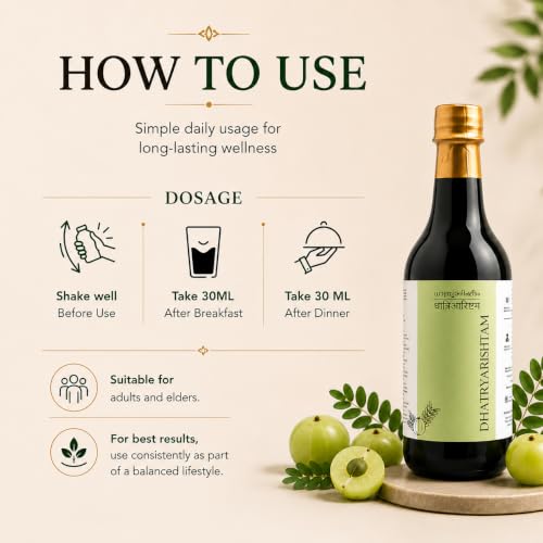 Image of DHATRYARISHTAM 500 ml | Traditional Amla Based Ayurvedic Arishtam | Rich in Natural Vitamin C | Daily Wellness Support | Herbal Wellness Formula (Pack of 2)