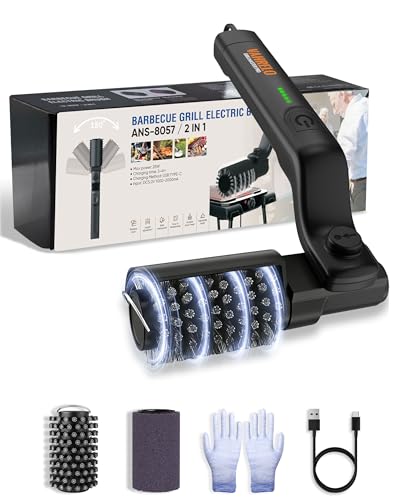 Vahrelo Grillmaster Pro Electric Grill Brush Cleaner for Outdoor Grill 3-Speed High Torque BBQ Grill Cleaner with Adjustable Angle Steel Bristles Cordless Rechargeable Type-C for Outdoor Grills