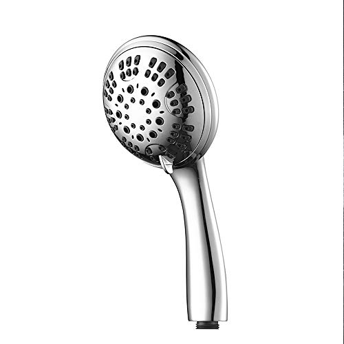 Cabezal de Ducha de Mano de 4,5 Pulgadas con 6 configuraciones de rociado, Manguera de Acero Inoxidable Extra Larga, Soporte Ajustable en ángulo, Cromado, L