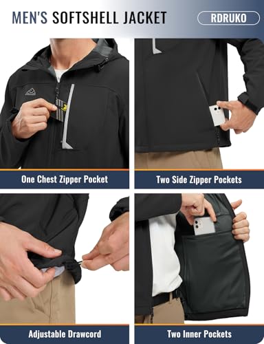 Rdruko Men's Soft Shell Jacket Fleece Lined Waterproof Lightweight Outdoor Hiking Hooded Winter Jacket4
