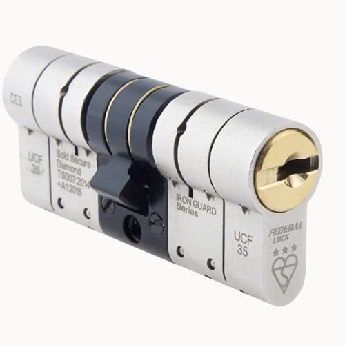 Federal TS007 Euro Door Cylinder Lock BS HIGH Security 3* Snap Safe Police Approved 40+60mm Double Nickel c/w Brass