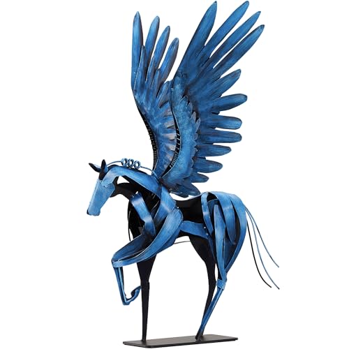 Horse Statue Décor Artwork, 24" H Handmade Metal Pegasus Greek Flying Horse Sculpture, Hand-Painted Animal Figurines for Home Living Room Office (Vintage Blue with Wings) - Image 3