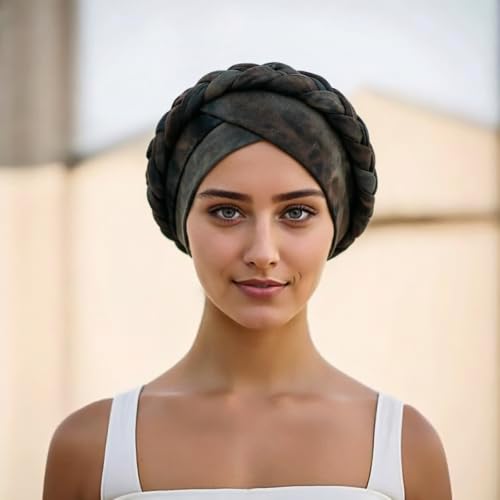 Image of DRESHOW African Women Turban Caps Beanie Twist Headscarf Pre-Tied Twisted Braid Headwraps for Women Chemo Cancer Cap