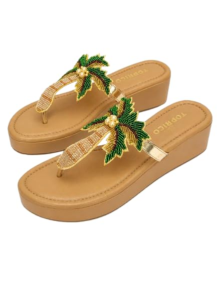 Women Tan Embroidered Wedge Platform Heels Sandals Cushion soft | 260-image-41