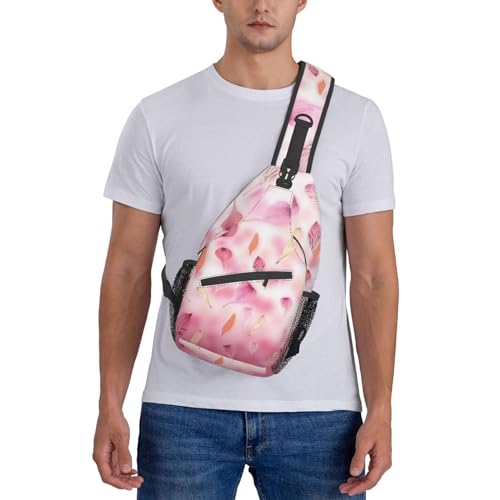 Sac à dos à bandoulière rose imprimé pétales pour voyage et randonnée
